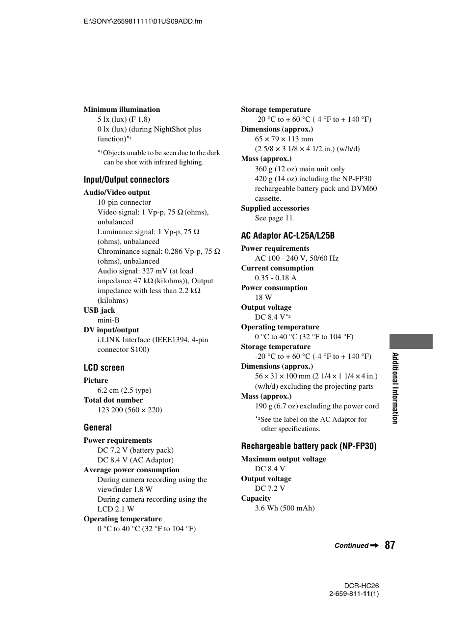 Sony DCR-HC26 User Manual | Page 87 / 92