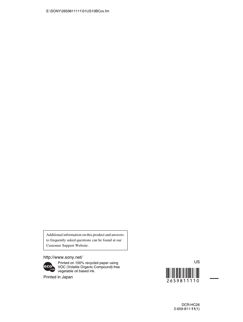Sony DCR-HC26 User Manual | Page 92 / 92