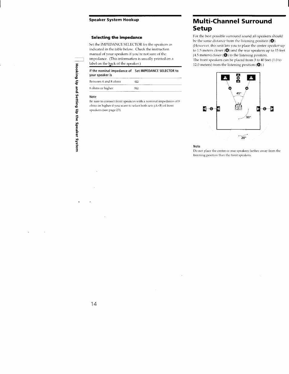 Selecting the impedance, Multi-channel surround setup | Sony STR-DA30ES User Manual | Page 14 / 51