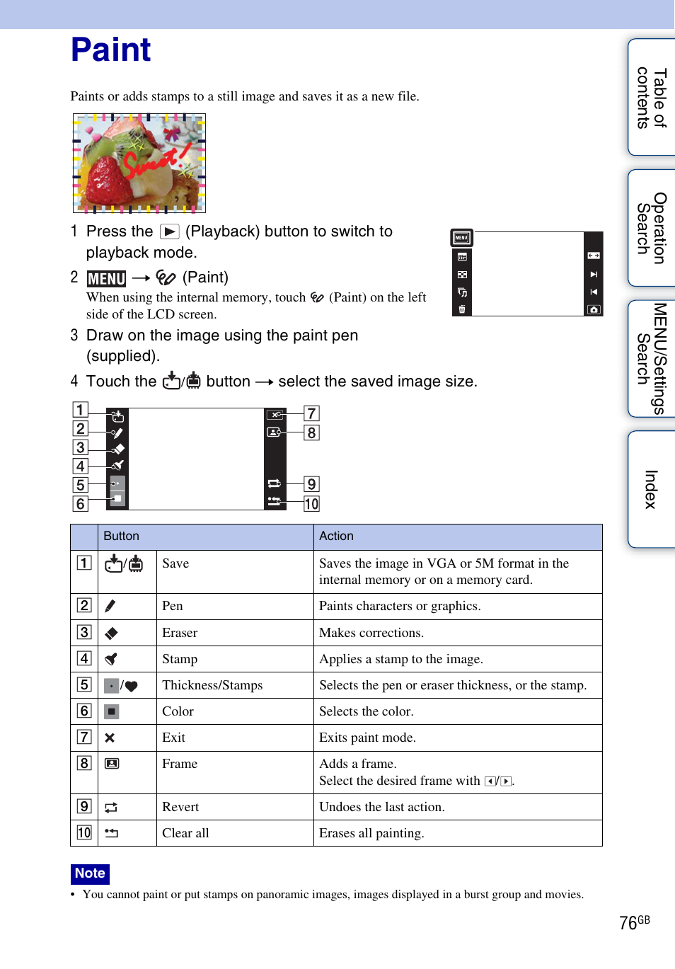 Paint | Sony DSC-TX5 User Manual | Page 76 / 150