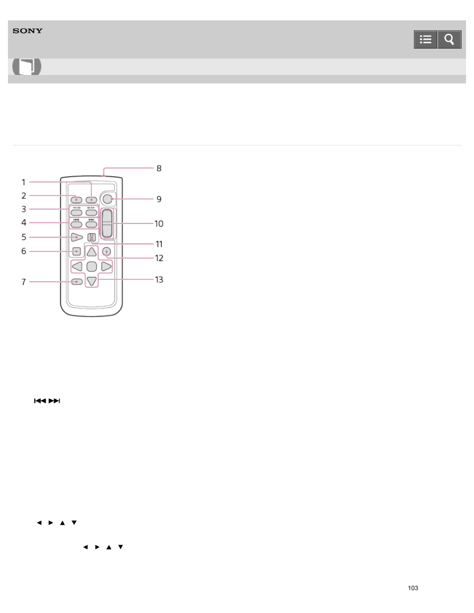 Parts and controls (wireless remote commander), Help guide | Sony HDR-PJ810 User Manual | Page 103 / 416