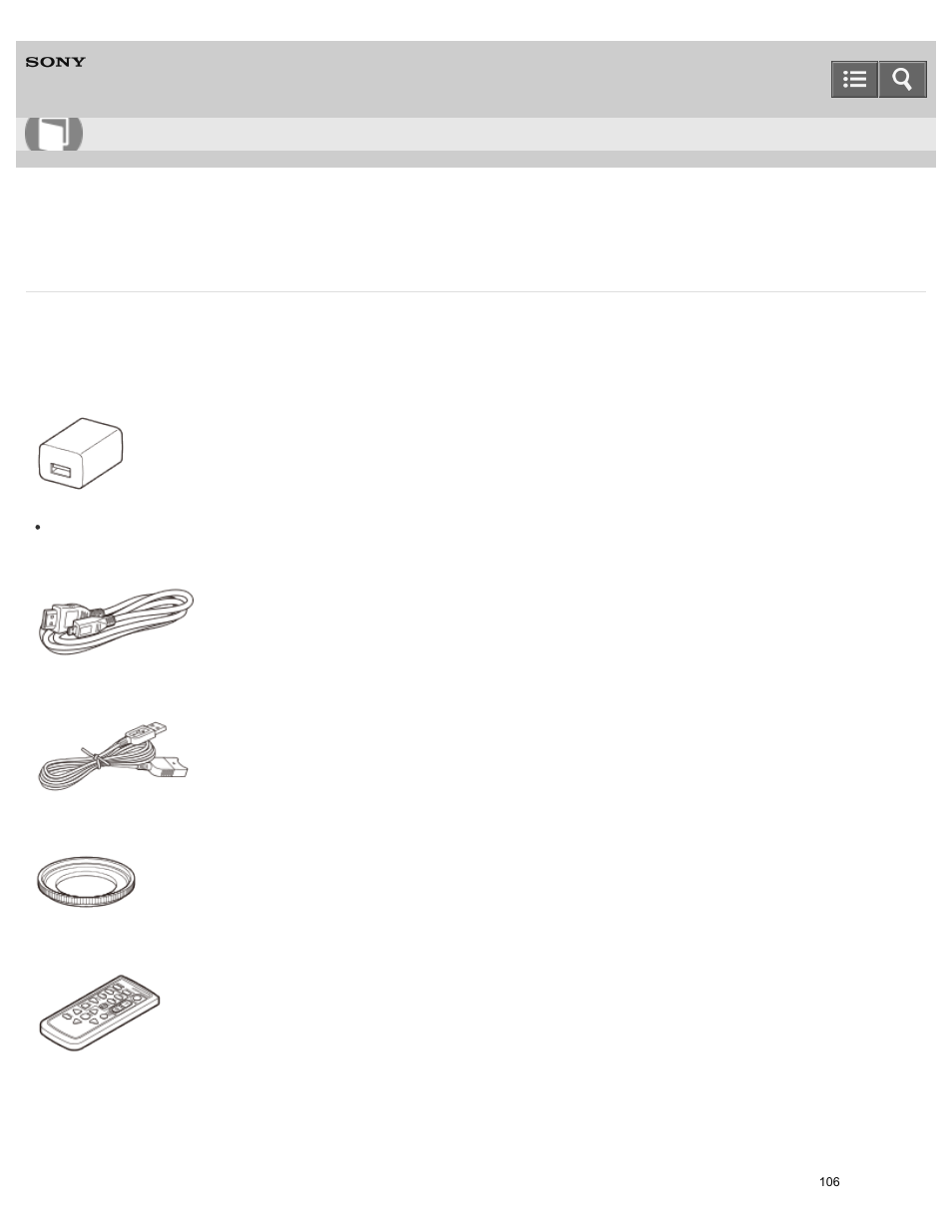 Supplied items, Check the supplied accessories, Help guide | Sony HDR-PJ810 User Manual | Page 106 / 416