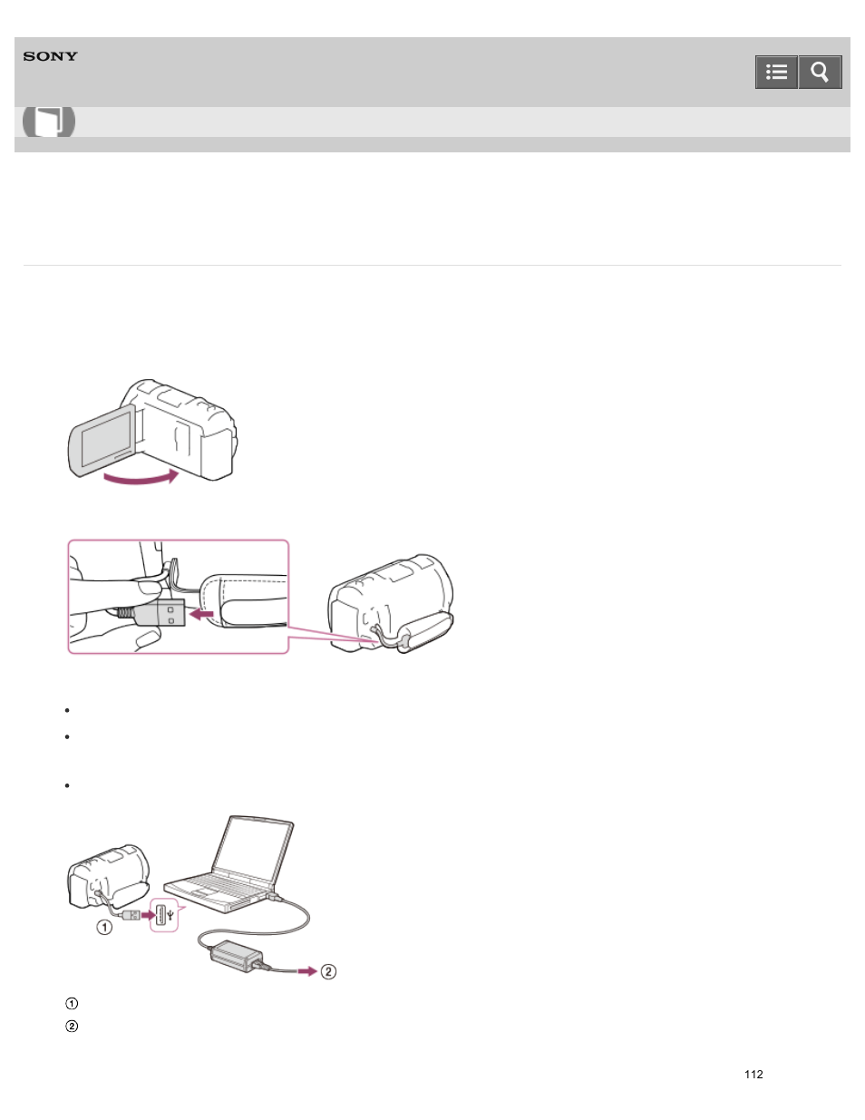 Charging the battery pack using your computer, Help guide | Sony HDR-PJ810 User Manual | Page 112 / 416