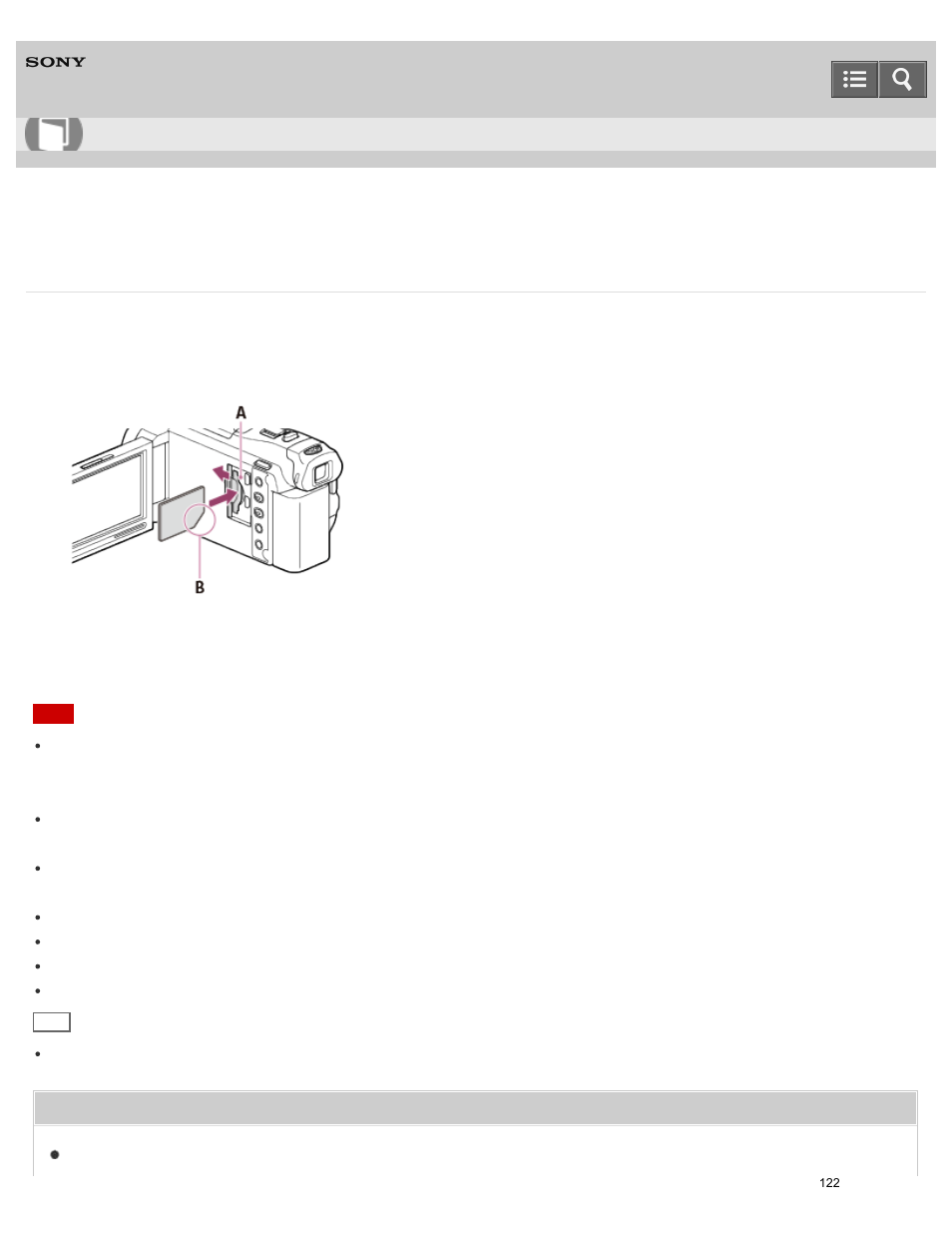 Inserting a memory card, Shows how to insert a memory card, Help guide | Sony HDR-PJ810 User Manual | Page 122 / 416