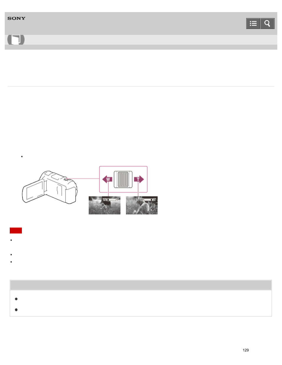 Zooming, You can record an image with the subject magnified, Help guide | Sony HDR-PJ810 User Manual | Page 129 / 416