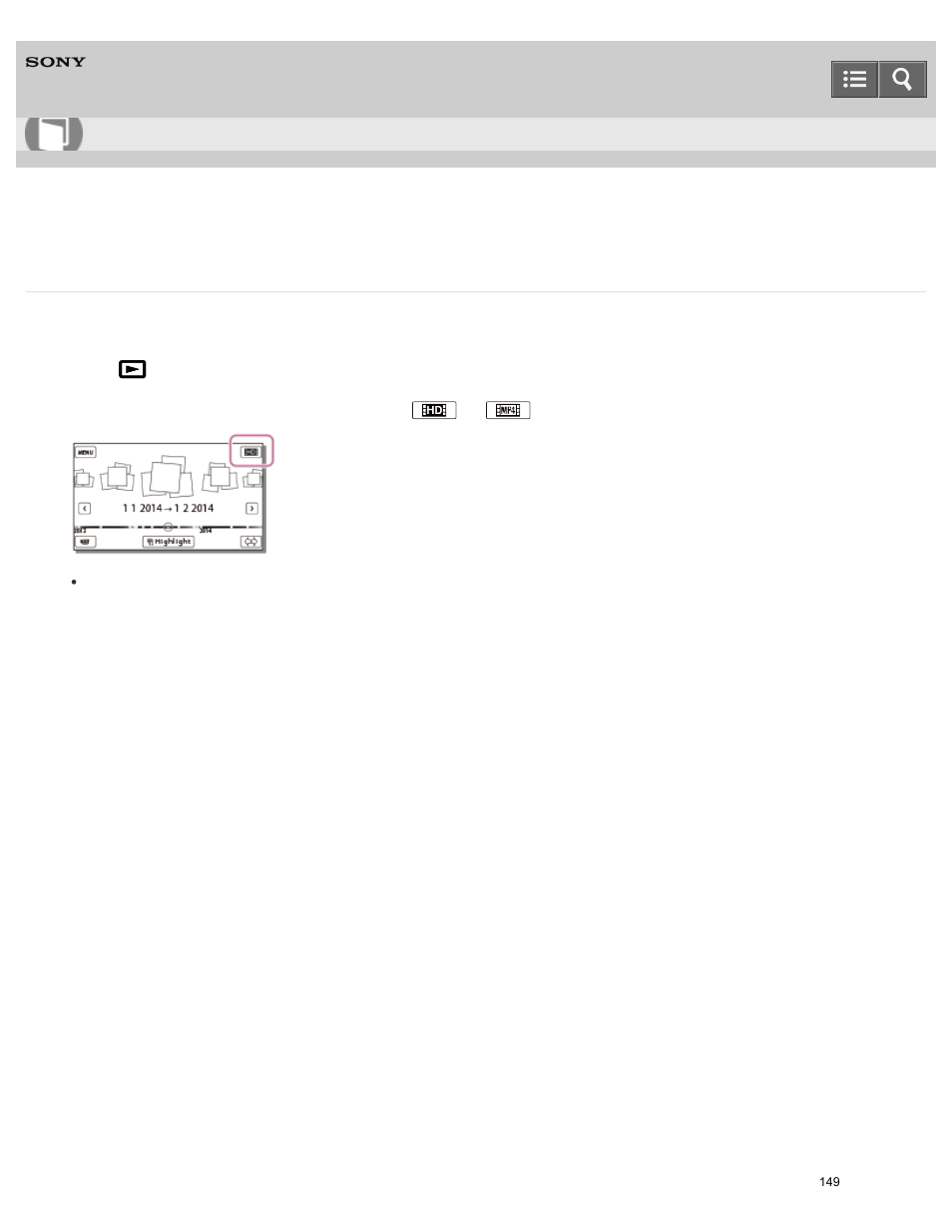 Help guide | Sony HDR-PJ810 User Manual | Page 149 / 416