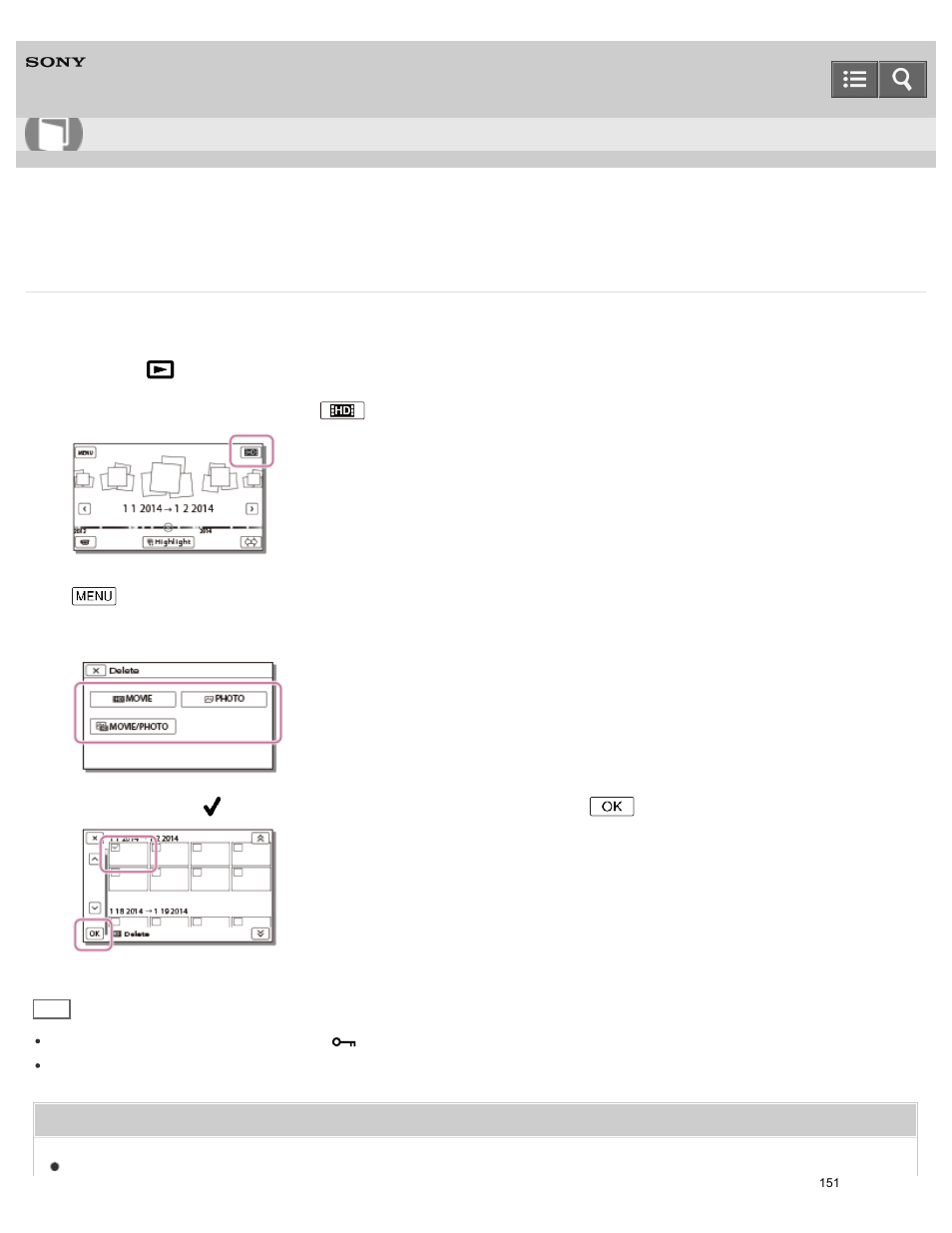 Deleting the selected images, Select and delete unnecessary images, Help guide | Sony HDR-PJ810 User Manual | Page 151 / 416