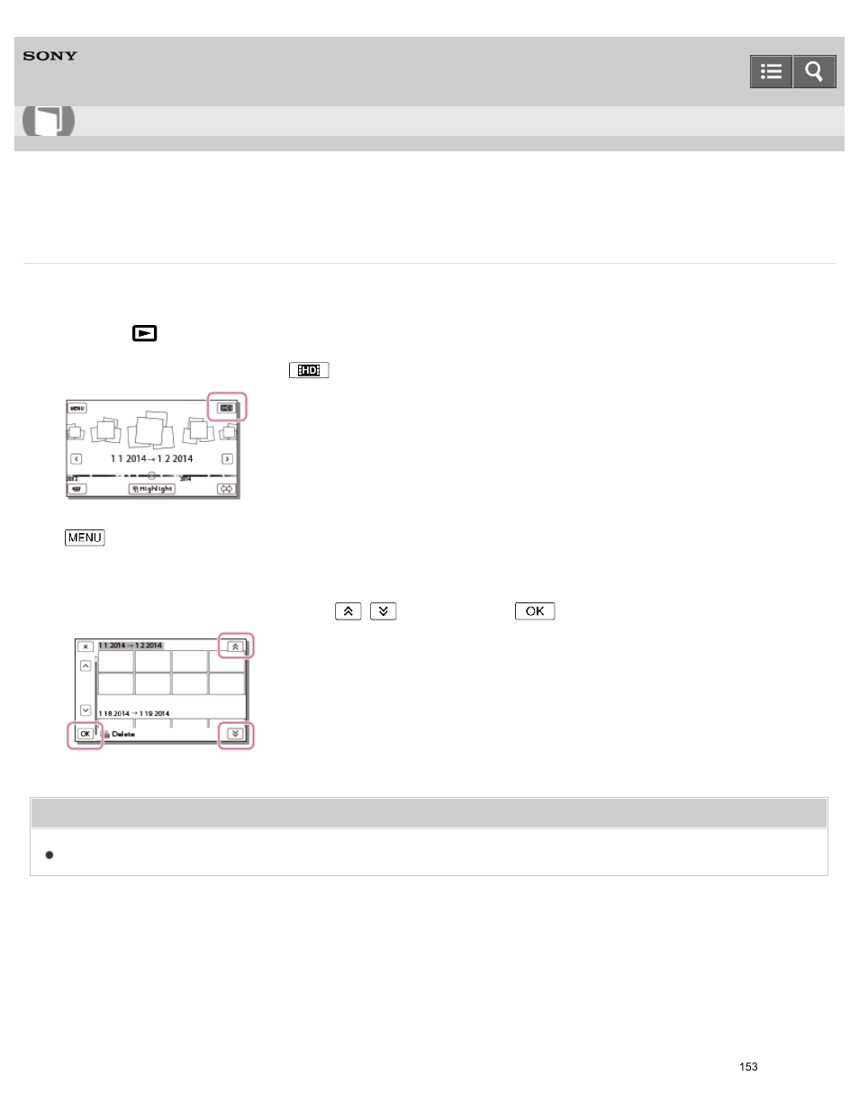 Deleting by date, Help guide | Sony HDR-PJ810 User Manual | Page 153 / 416