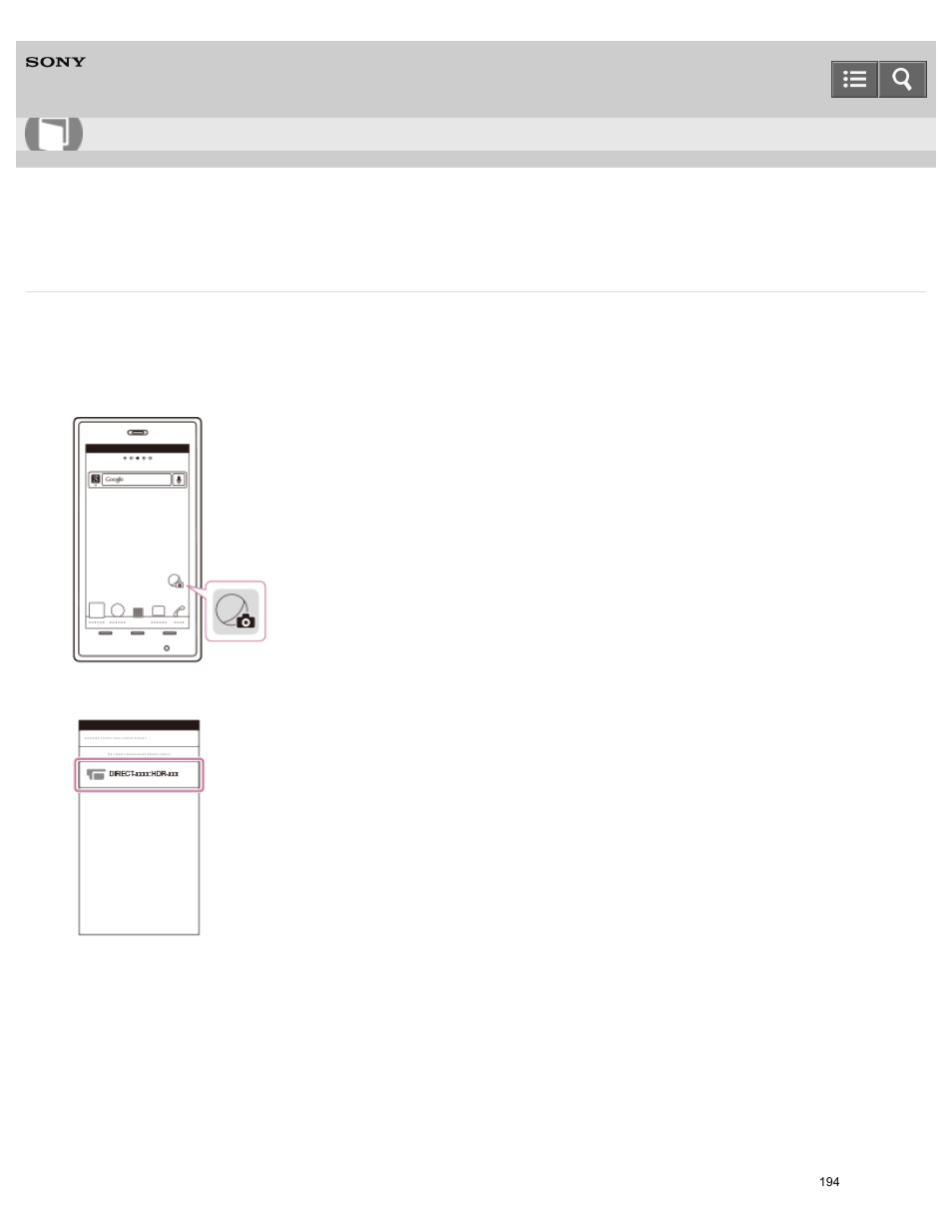 Connecting to an android smartphone or tablet, Help guide | Sony HDR-PJ810 User Manual | Page 194 / 416