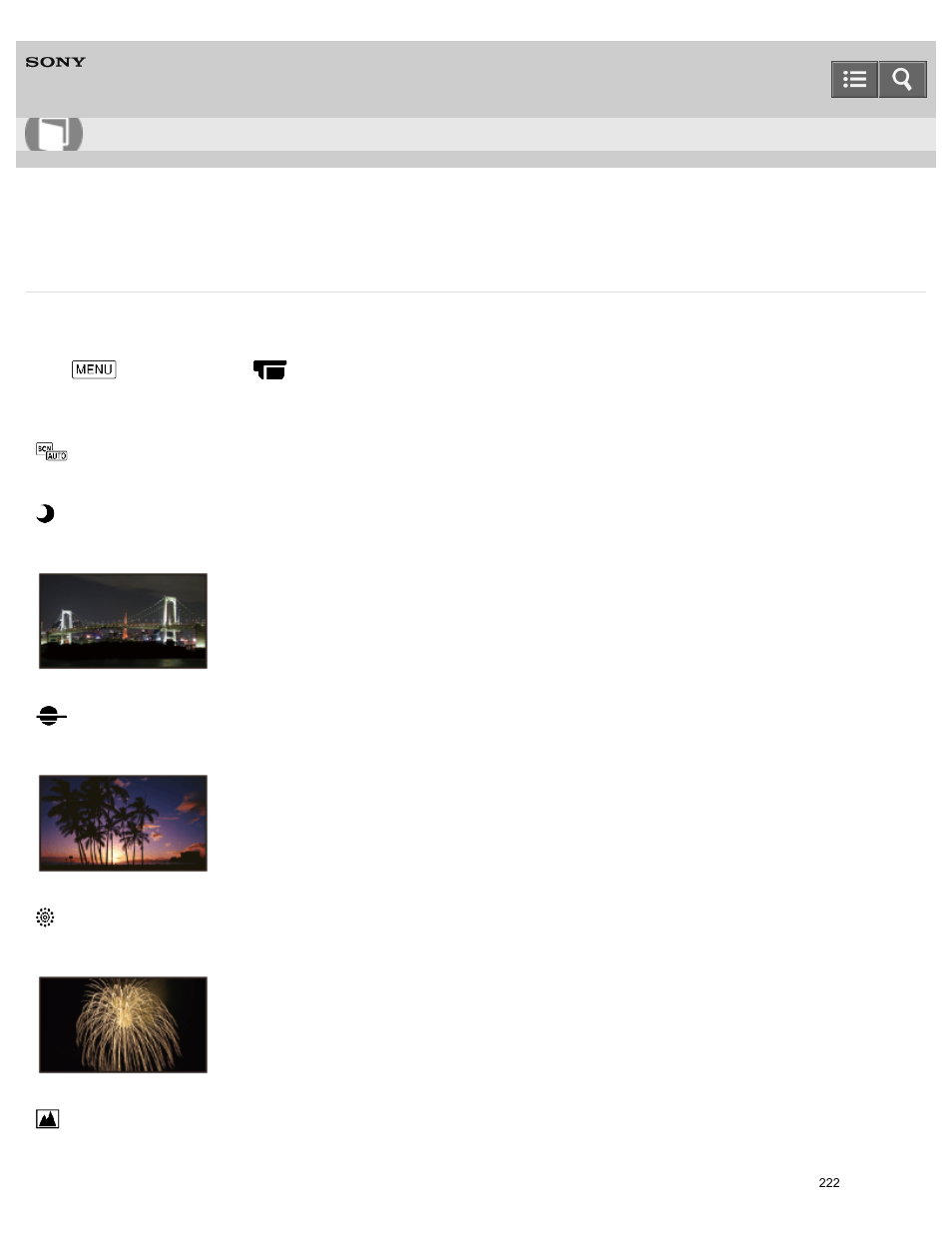 Scene selection, Help guide | Sony HDR-PJ810 User Manual | Page 222 / 416