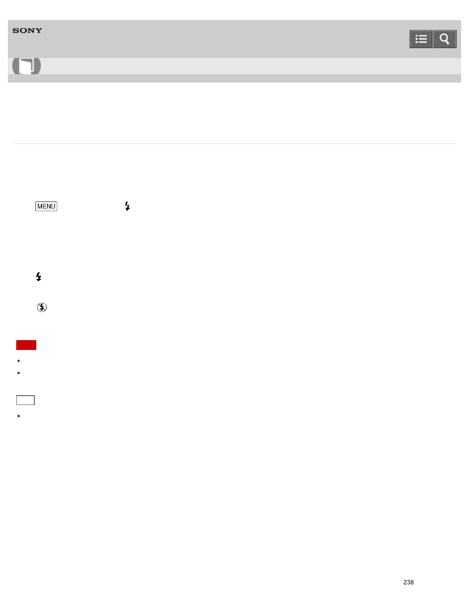 Flash (only when connecting an external flash), Select the desired flash setting, Help guide | Sony HDR-PJ810 User Manual | Page 238 / 416