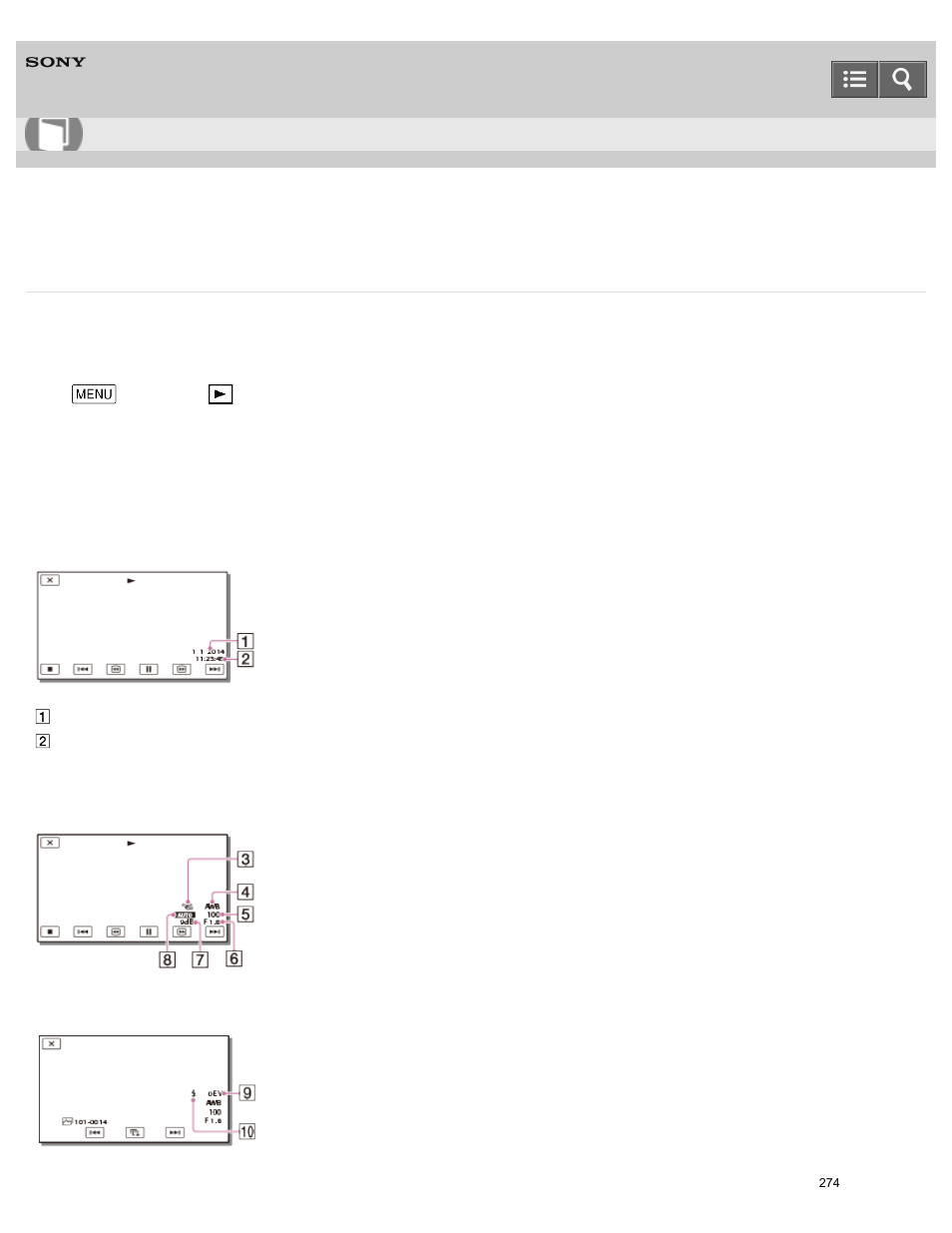 Data code, Help guide | Sony HDR-PJ810 User Manual | Page 274 / 416