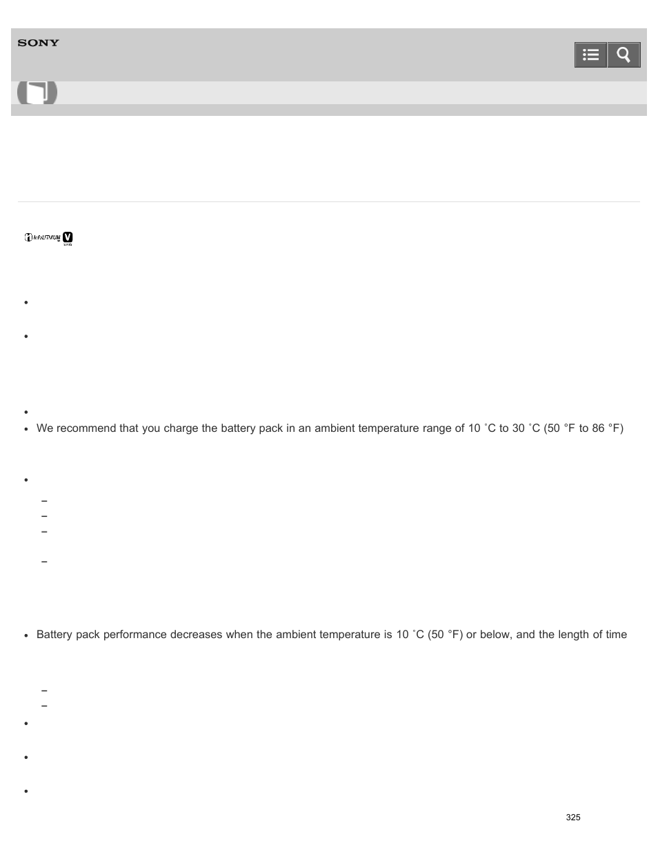 About the infolithium battery pack, Read the battery information, Help guide | Sony HDR-PJ810 User Manual | Page 325 / 416