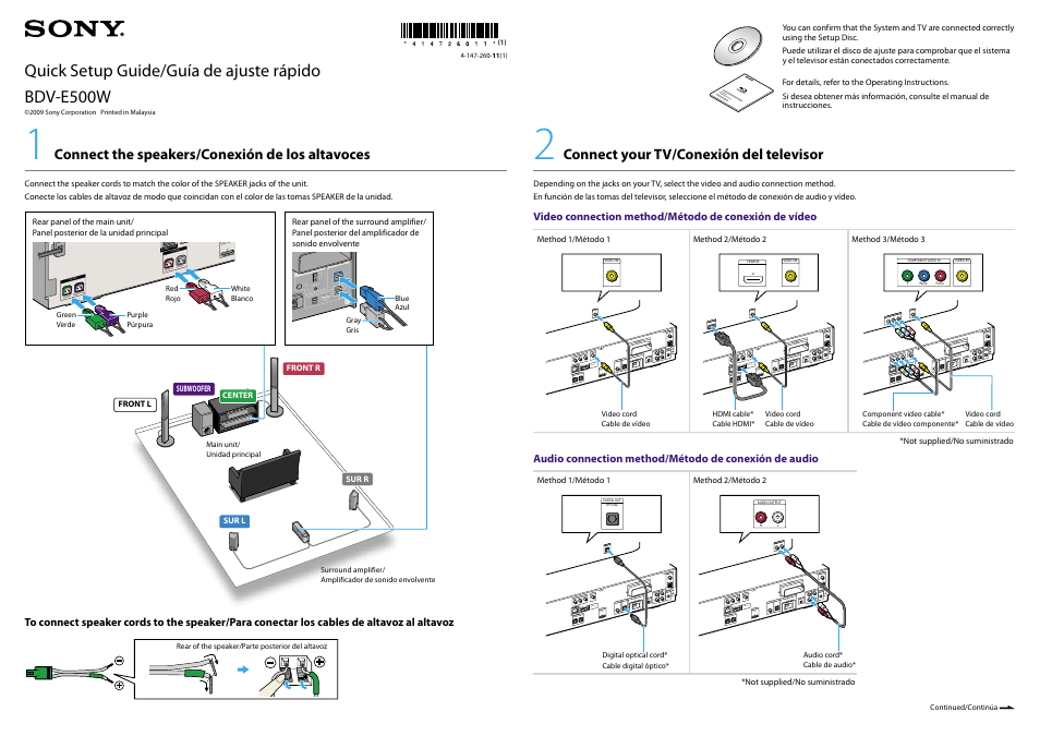 Sony BDV-E500W User Manual | 2 pages