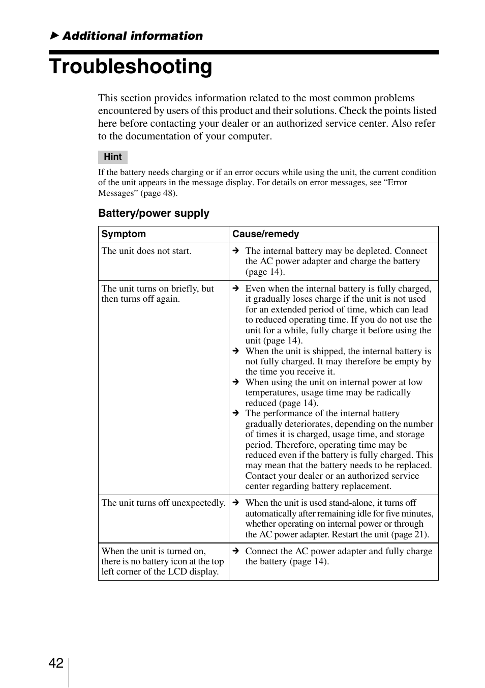 B additional information, Troubleshooting, Additional information | Sony HDPS-M10 User Manual | Page 42 / 53