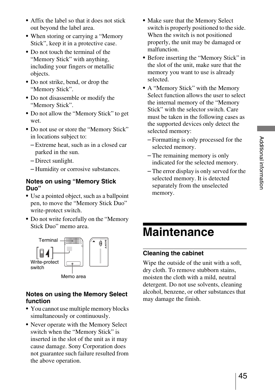Maintenance | Sony HDPS-M10 User Manual | Page 45 / 53