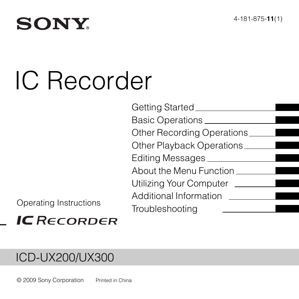 Sony ICD-UX300 User Manual | 112 pages