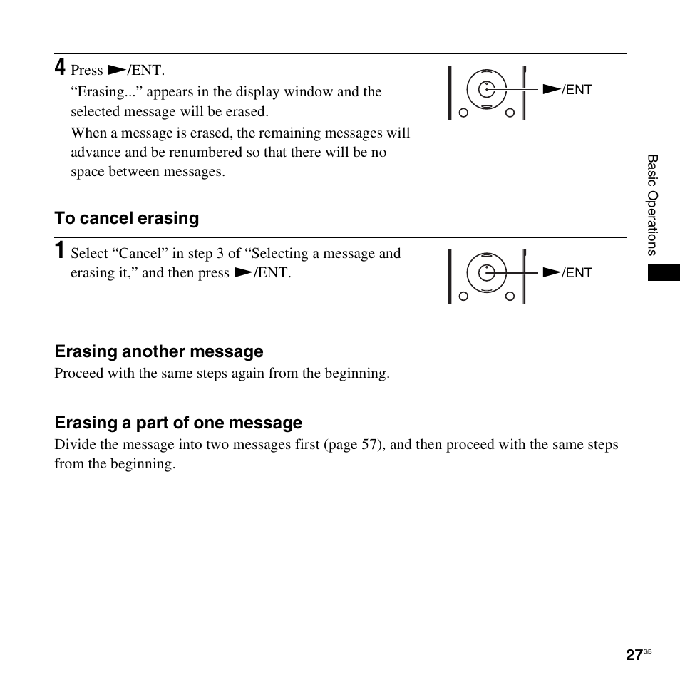 Erasing a part of one message | Sony ICD-UX300 User Manual | Page 27 / 112