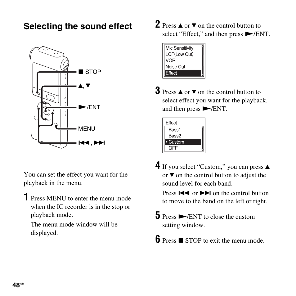 Selecting the sound effect | Sony ICD-UX300 User Manual | Page 48 / 112