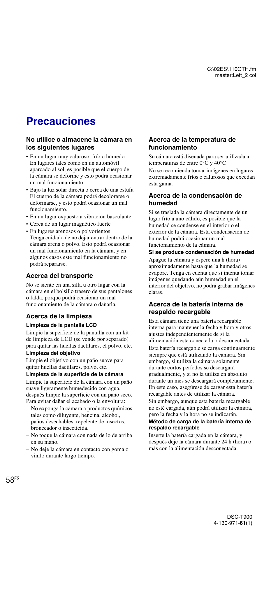 Precauciones | Sony DSC-T900 User Manual | Page 120 / 124