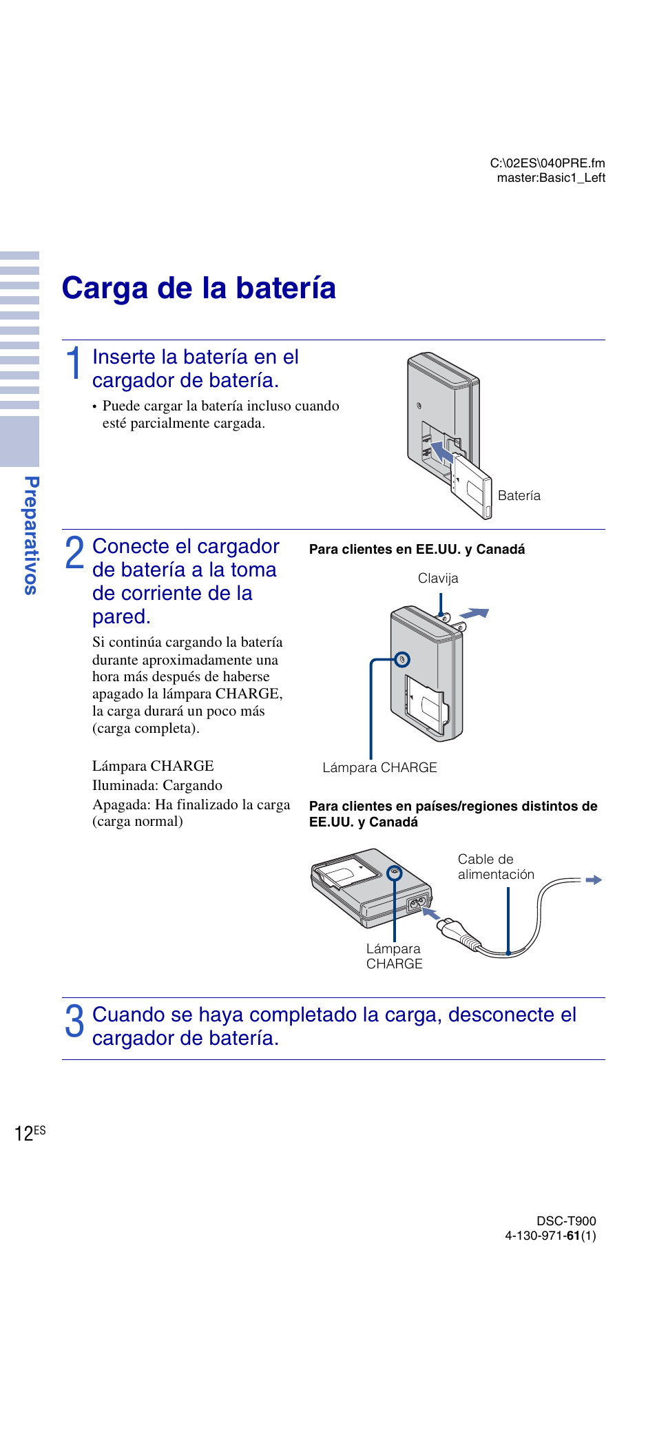 Carga de la batería | Sony DSC-T900 User Manual | Page 74 / 124