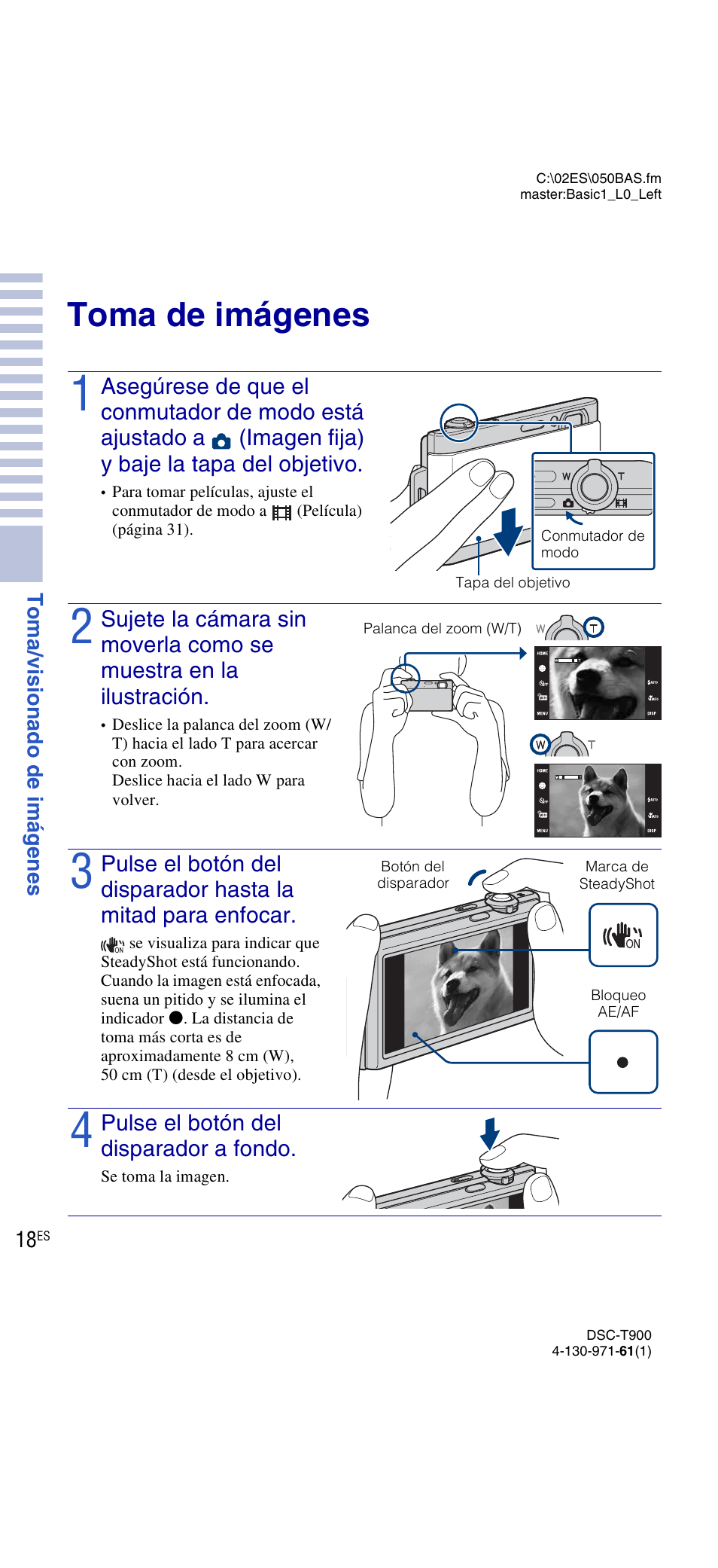 Toma/visionado de imágenes, Toma de imágenes | Sony DSC-T900 User Manual | Page 80 / 124