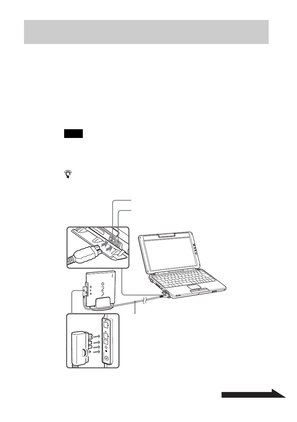 Connecting the drive to your, Notebook with the supplied peripheral cable | Sony PCGA-DDRW1 User Manual | Page 17 / 168