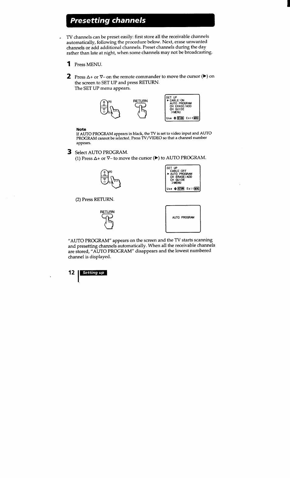 Presetting channels | Sony KV-20S10 User Manual | Page 11 / 23