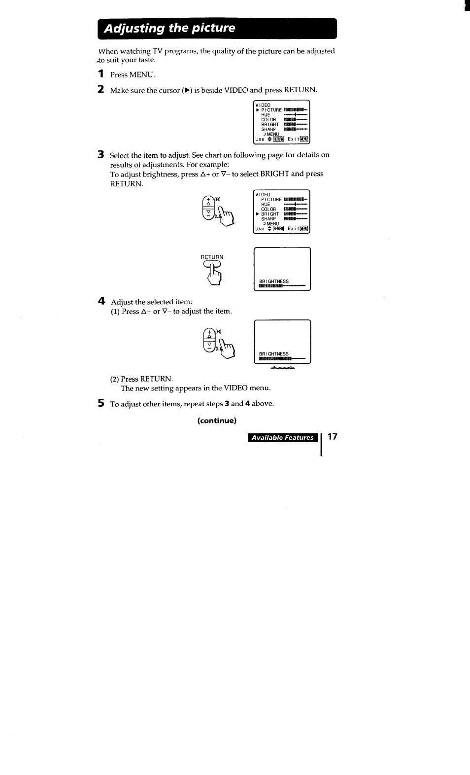 Adjusting the picture | Sony KV-20S10 User Manual | Page 16 / 23