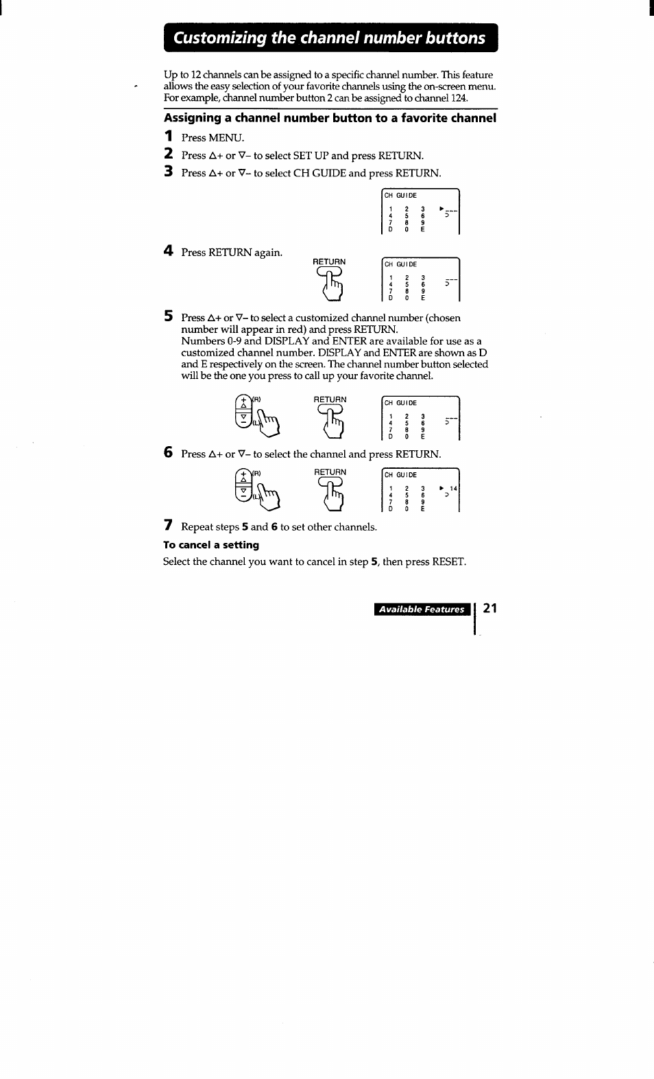 Customizing the channel number buttons | Sony KV-20S10 User Manual | Page 20 / 23
