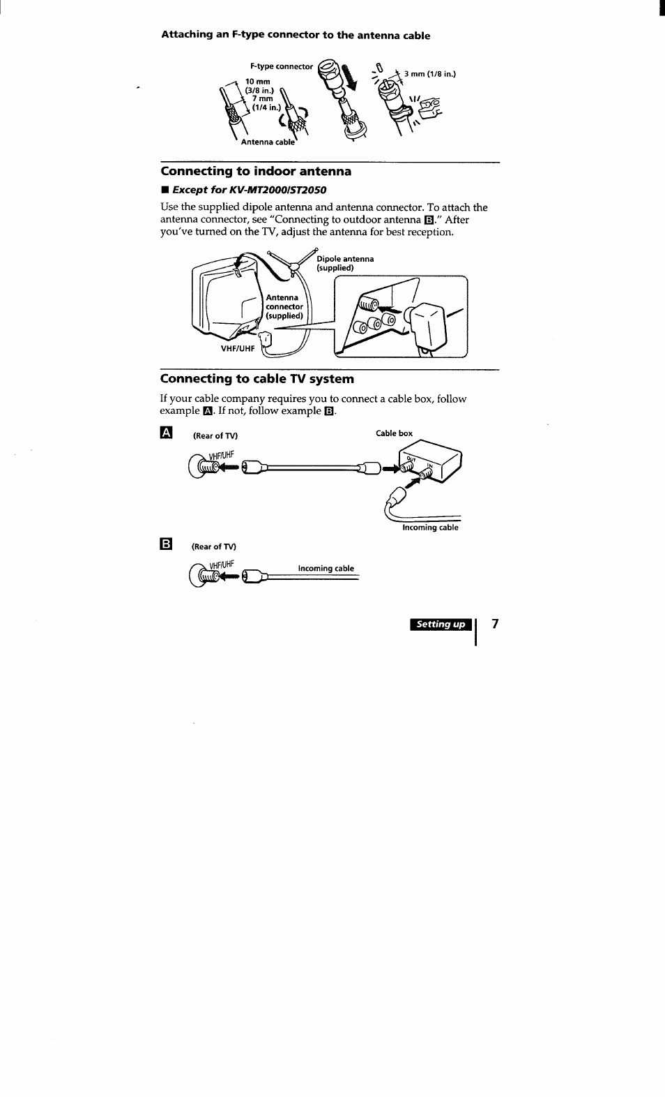 Connecting to indoor antenna | Sony KV-20S10 User Manual | Page 6 / 23