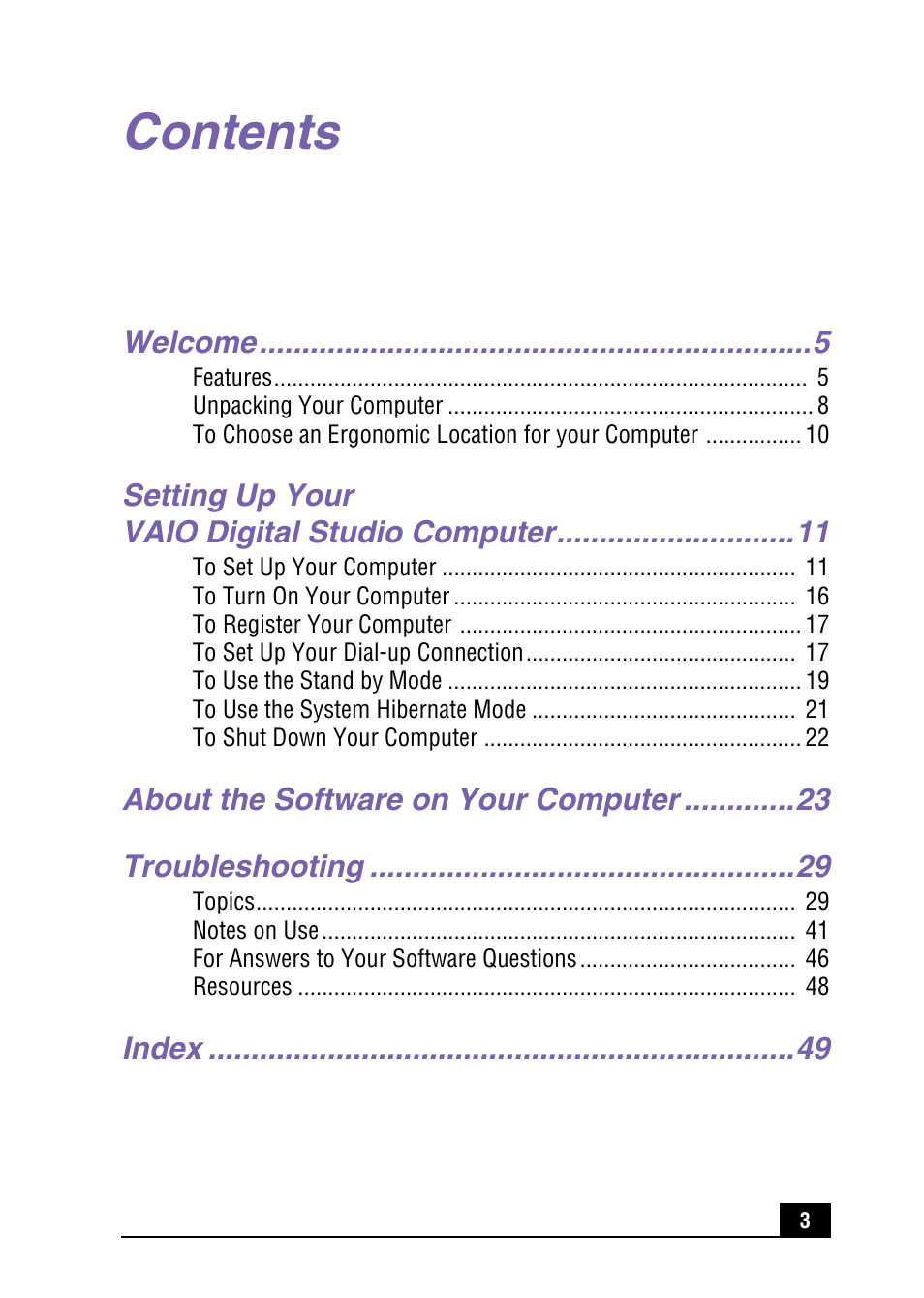 Sony PCV-RX540 User Manual | Page 3 / 56