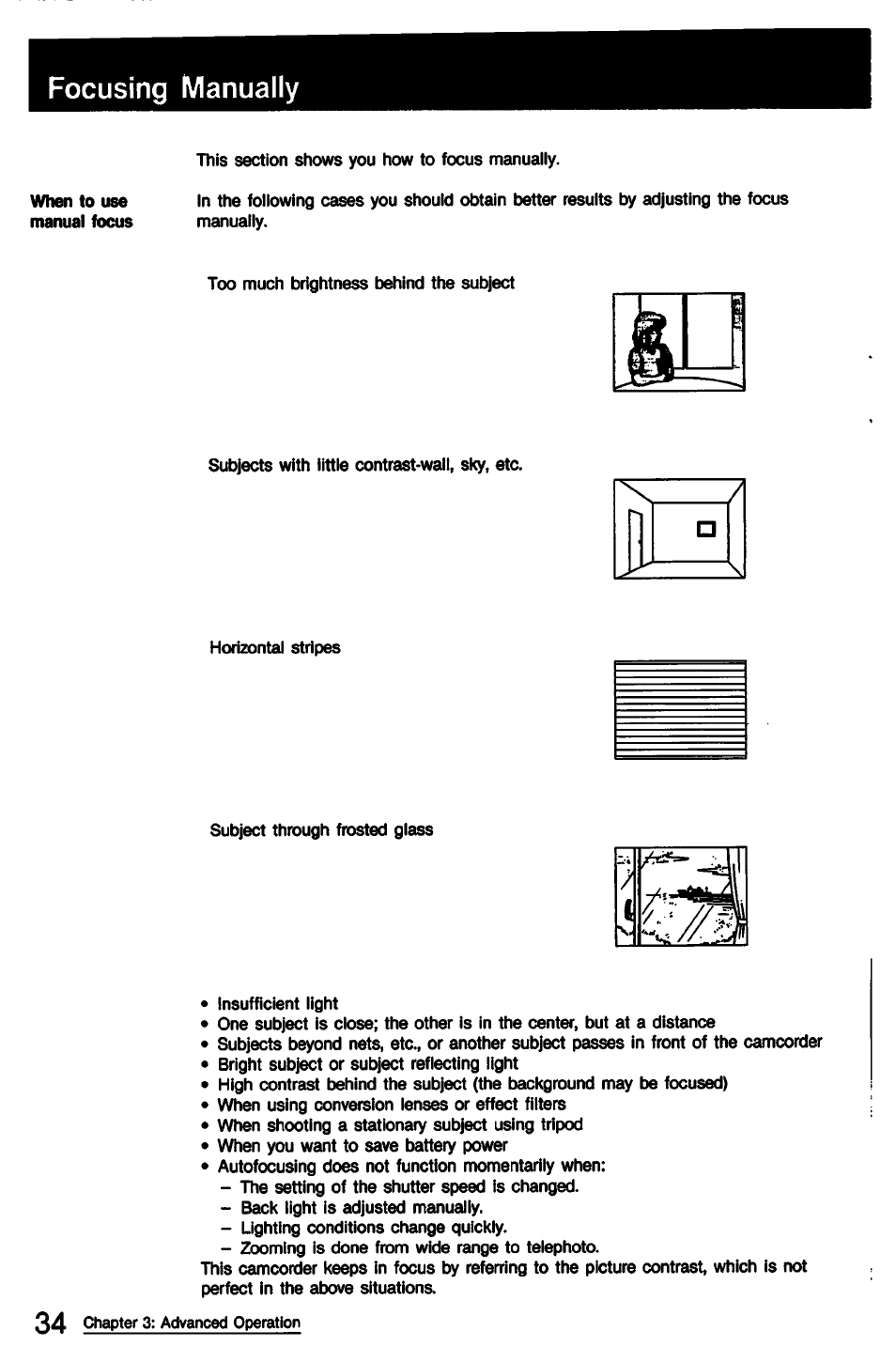 Focusing manually | Sony CCD-TR9 User Manual | Page 34 / 72