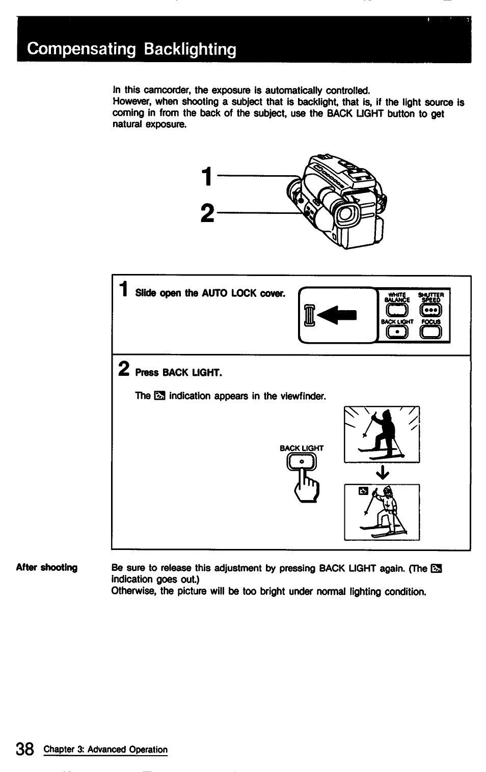 Compensating backlighting, 1(o) e) g3 о | Sony CCD-TR9 User Manual | Page 38 / 72