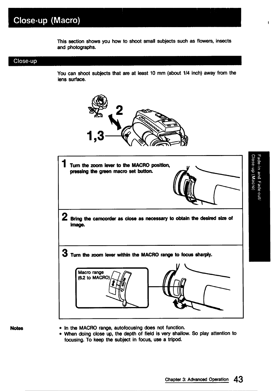 Close-up (macro) | Sony CCD-TR9 User Manual | Page 43 / 72