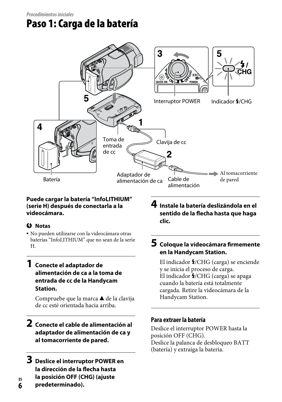 Procedimientos iniciales, Paso 1: carga de la batería | Sony HDR-CX12 User Manual | Page 40 / 72