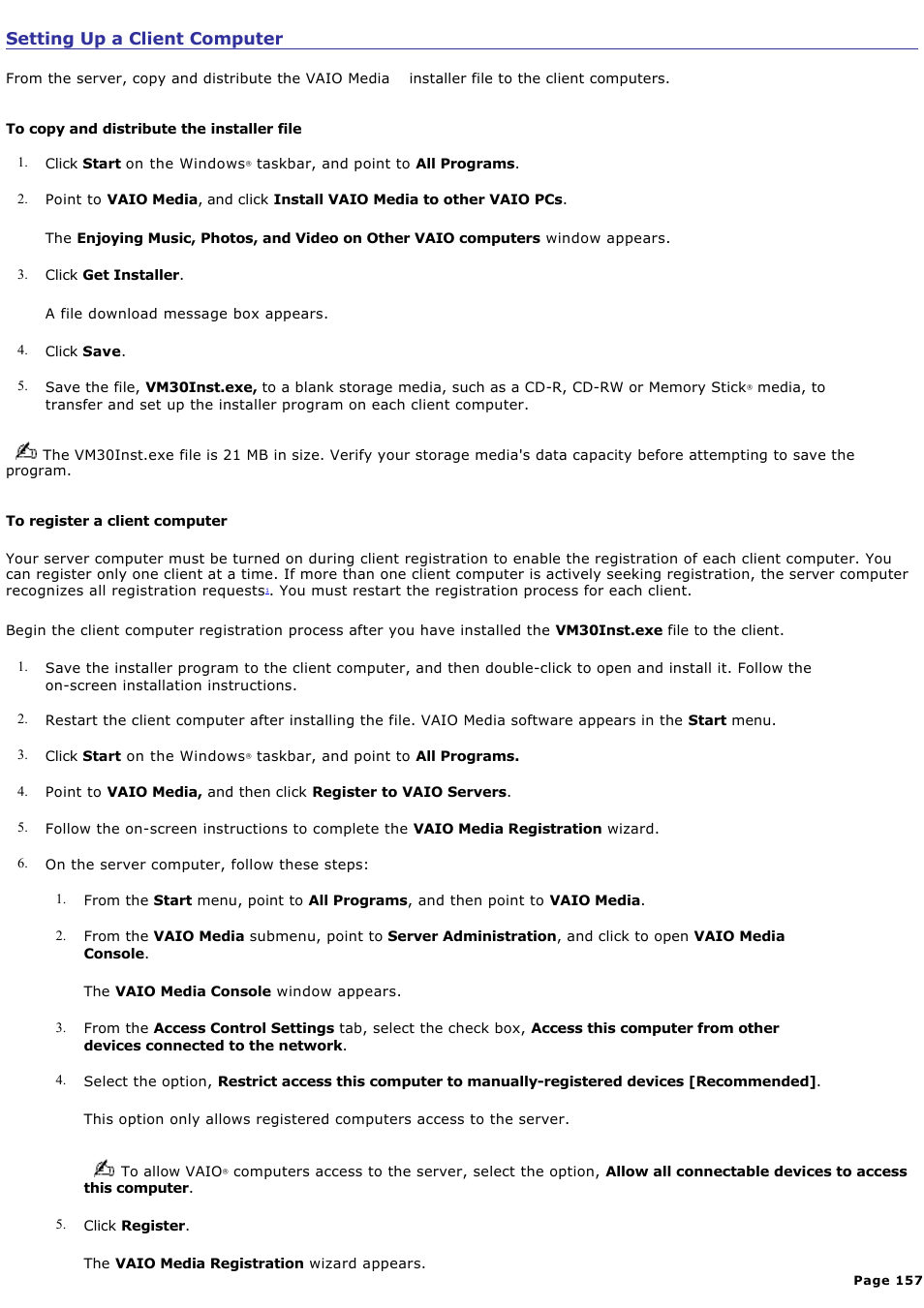 Setting up a client computer | Sony VGC-RA810G User Manual | Page 157 / 254