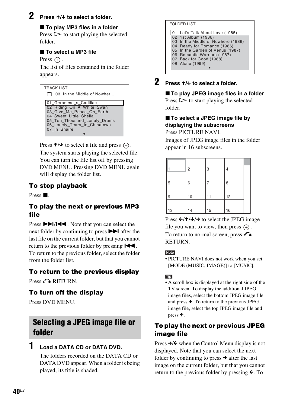 Selecting a jpeg image file or folder | Sony DAV-HDX274 User Manual | Page 40 / 92