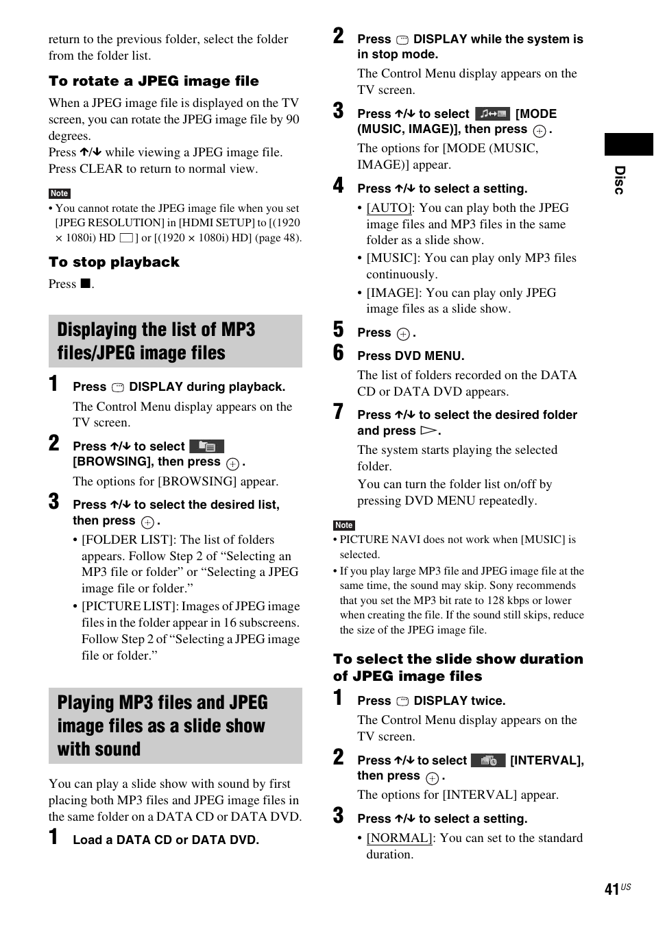 Displaying the list of mp3 files/jpeg image files | Sony DAV-HDX274 User Manual | Page 41 / 92