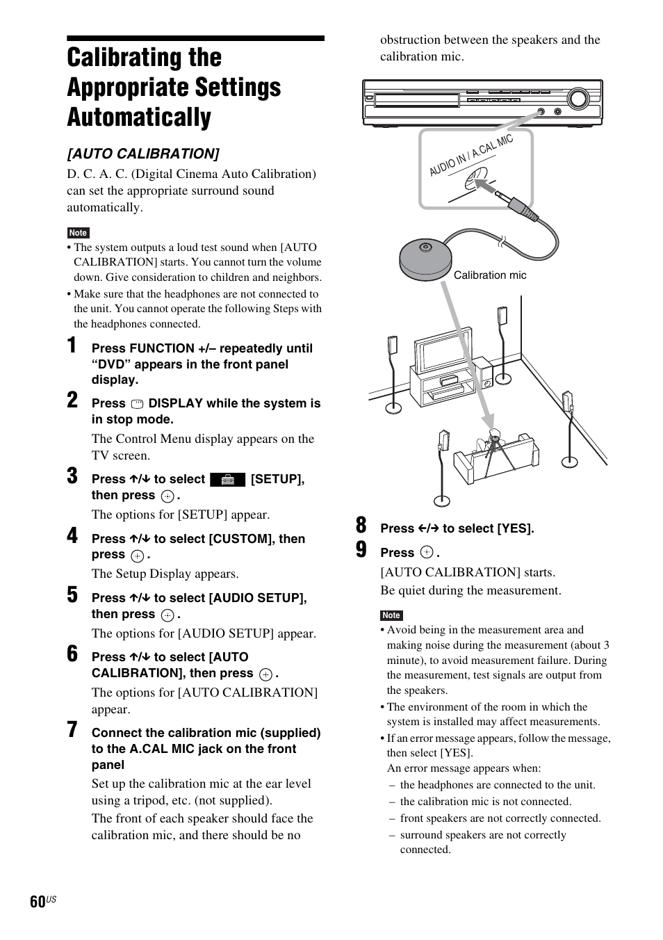 Calibrating the appropriate settings automatically, Calibrating the appropriate settings, Automatically | Sony DAV-HDX274 User Manual | Page 60 / 92