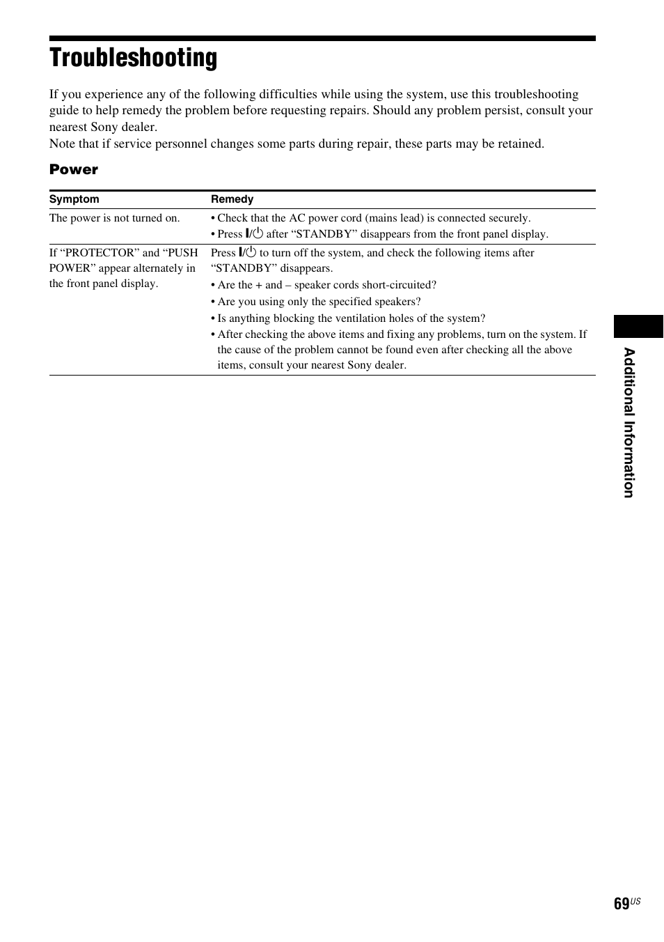 Troubleshooting | Sony DAV-HDX274 User Manual | Page 69 / 92