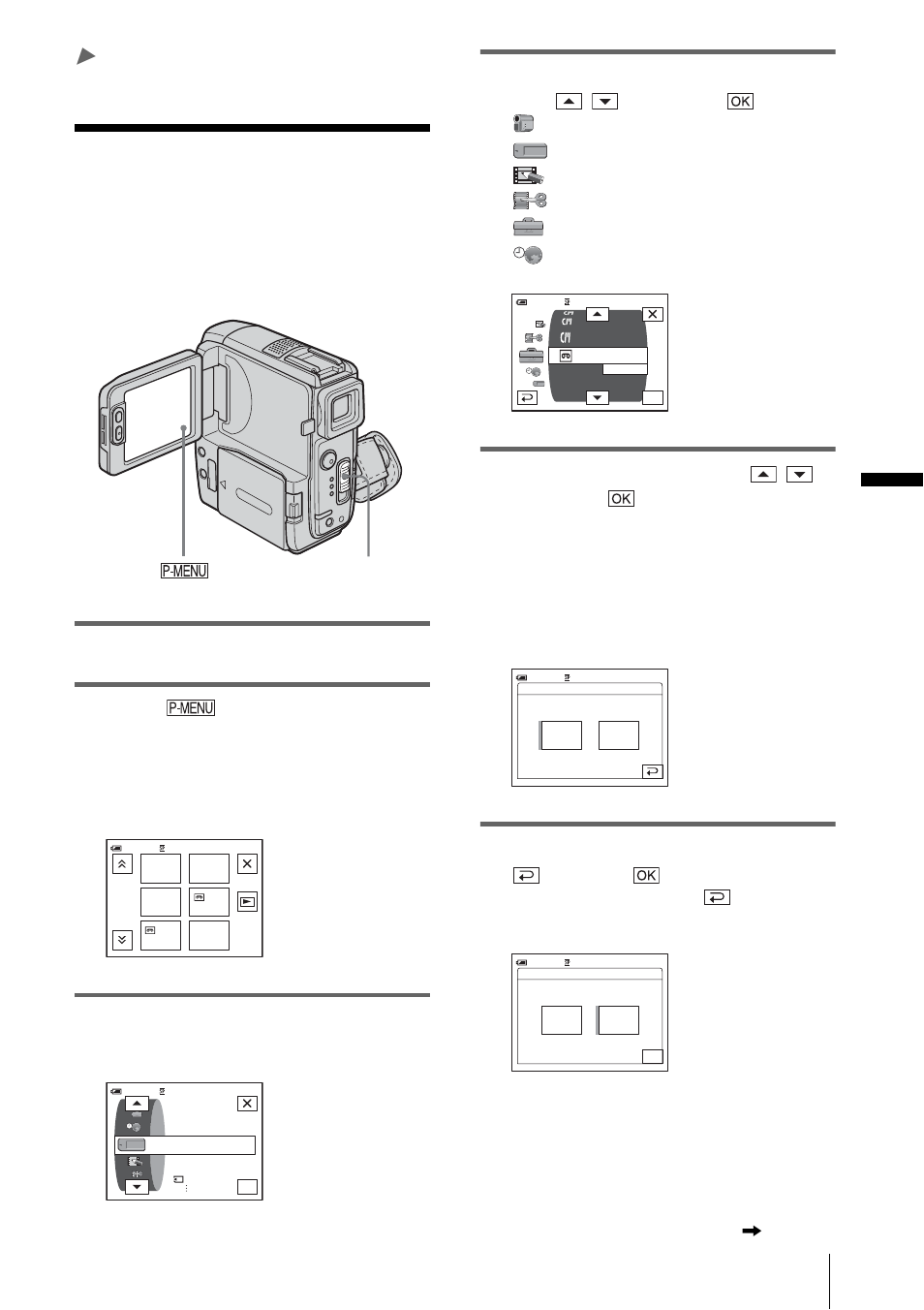 B advanced operations, Using the menu, Selecting menu items | Advanced operations, P. 63) | Sony DCR-PC109 User Manual | Page 63 / 152