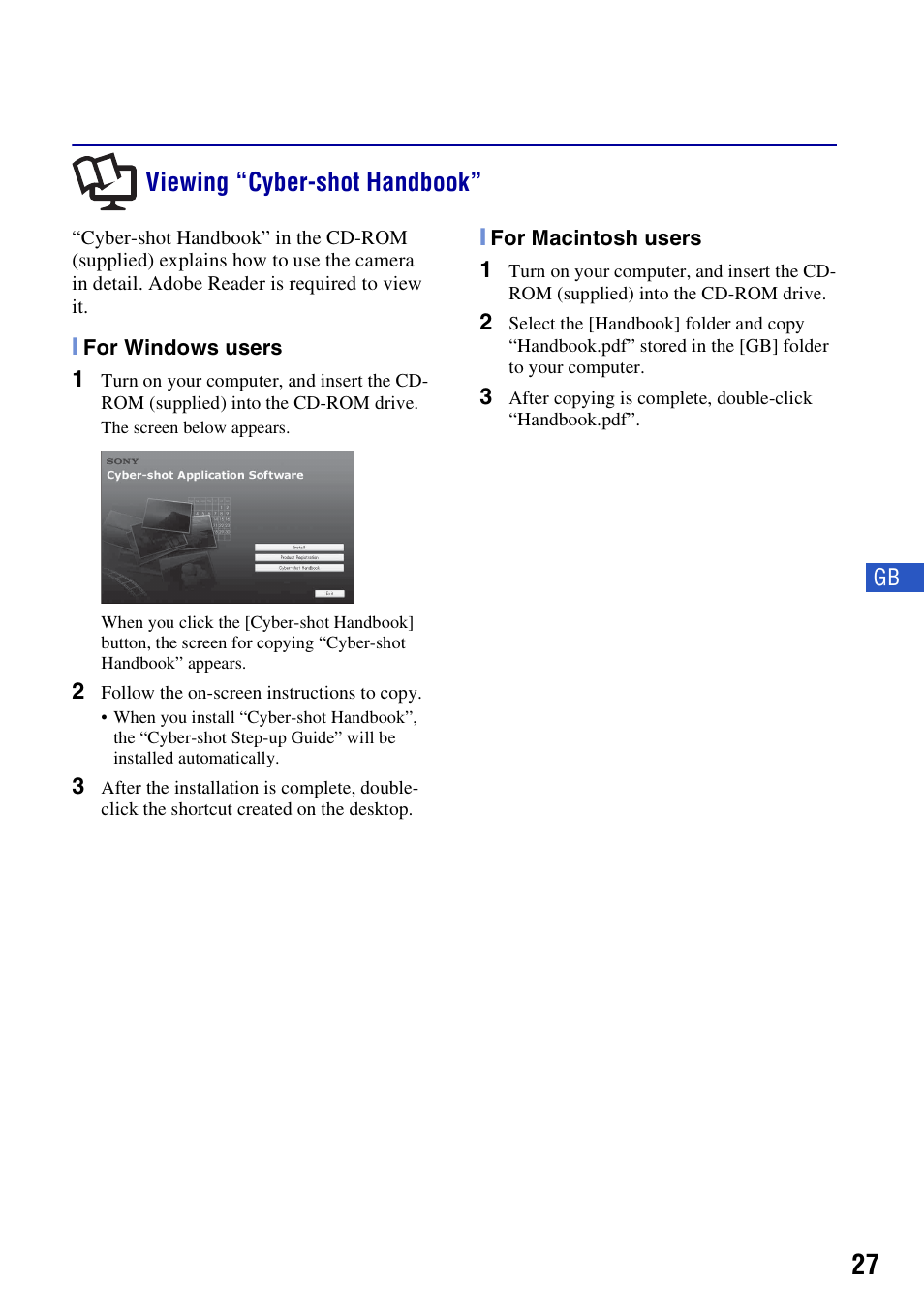 Viewing “cyber-shot handbook | Sony DSC-W300 User Manual | Page 27 / 76