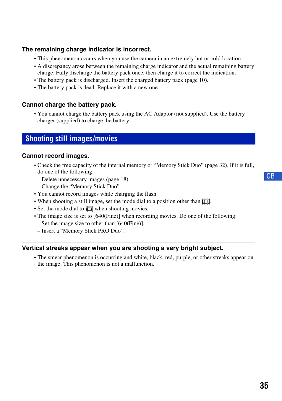 Shooting still images/movies | Sony DSC-W300 User Manual | Page 35 / 76