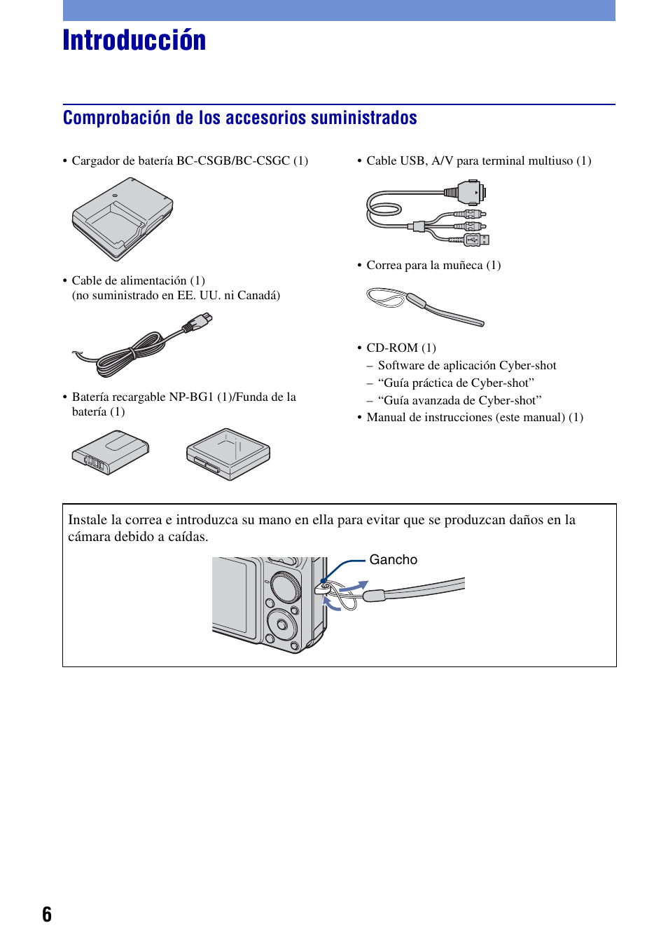 Introducción, Comprobación de los accesorios suministrados | Sony DSC-W300 User Manual | Page 44 / 76