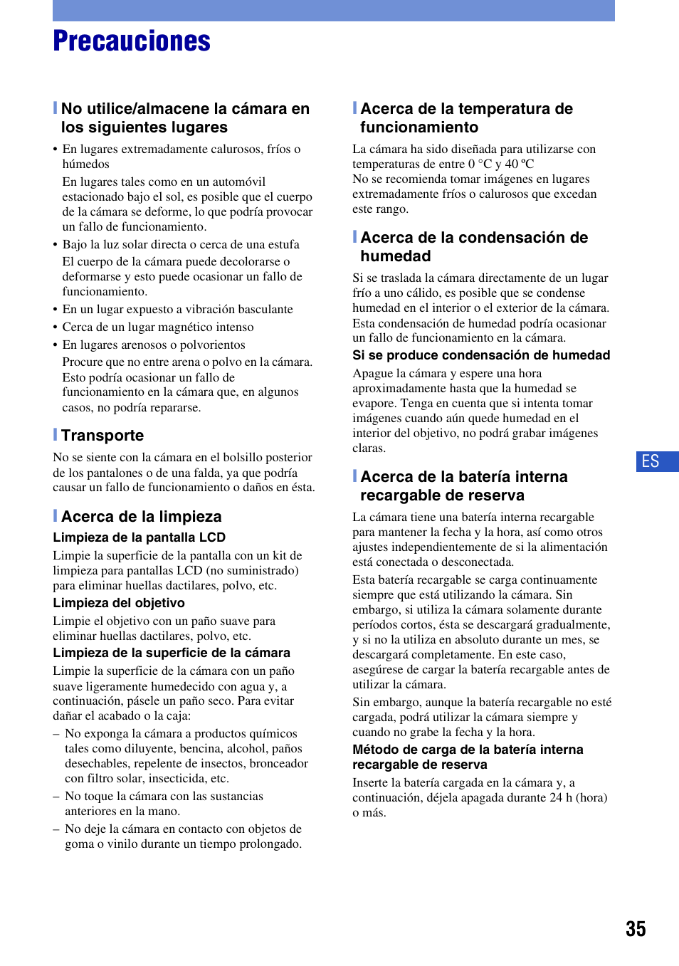 Precauciones | Sony DSC-W300 User Manual | Page 73 / 76
