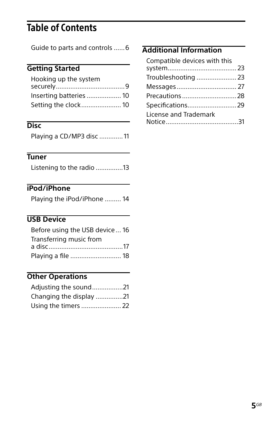 Sony MHC-EC619IP User Manual | Page 5 / 64