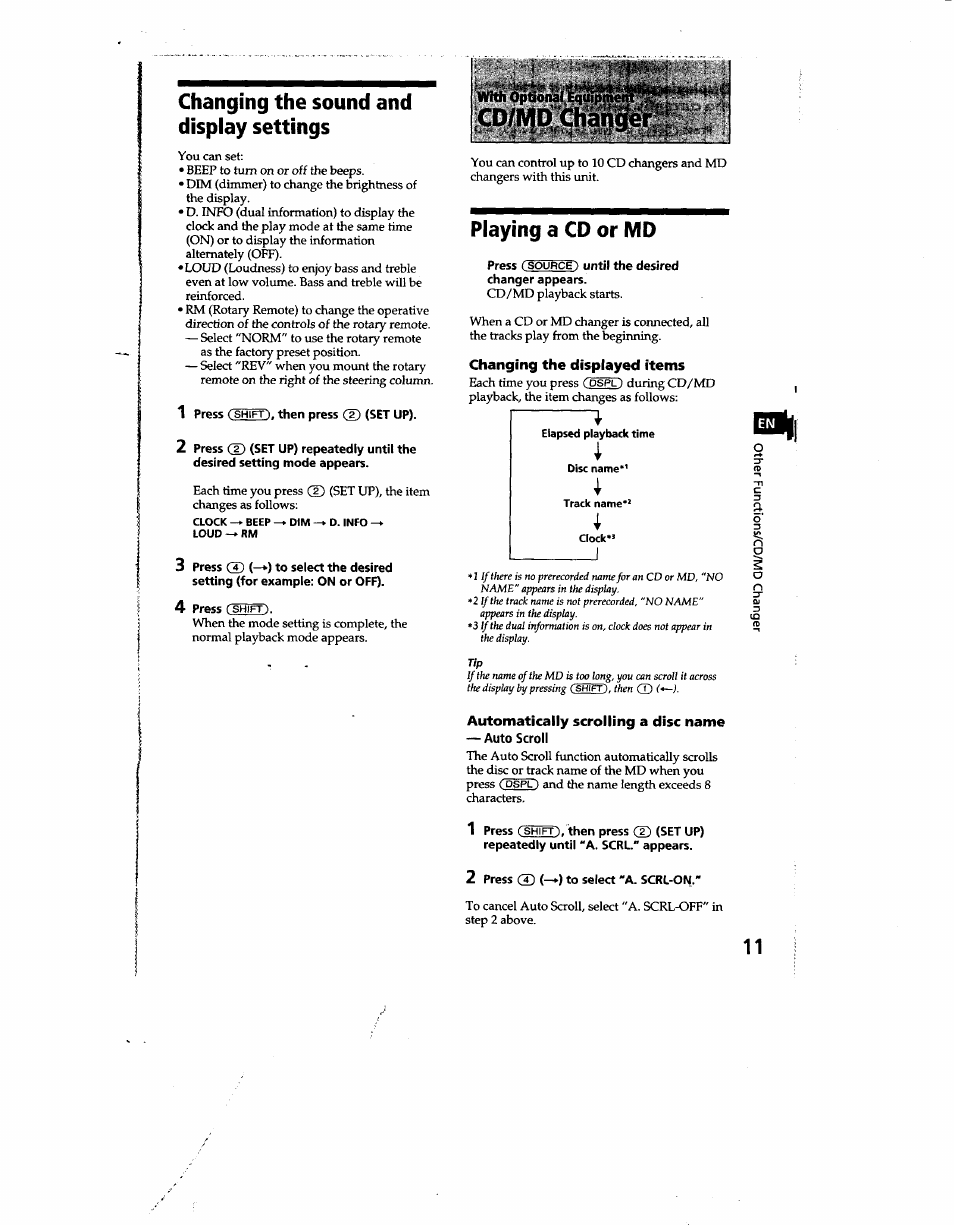 Changing the sound and display settings, Playing a cd or ivid, Press (source) until the desired changer appears | 2 press (d (-♦) to select 