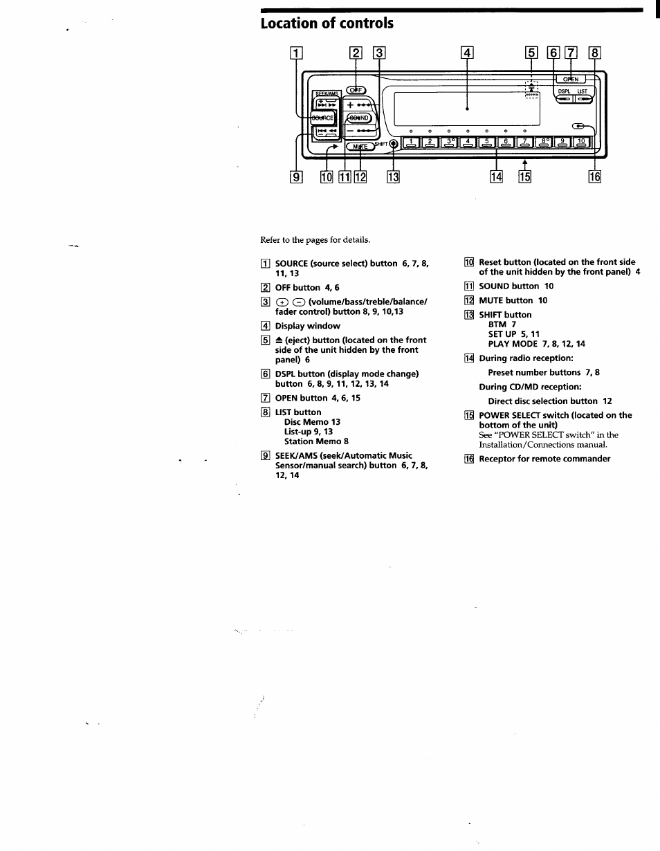 Location of controls | Sony XR-C500 User Manual | Page 17 / 22