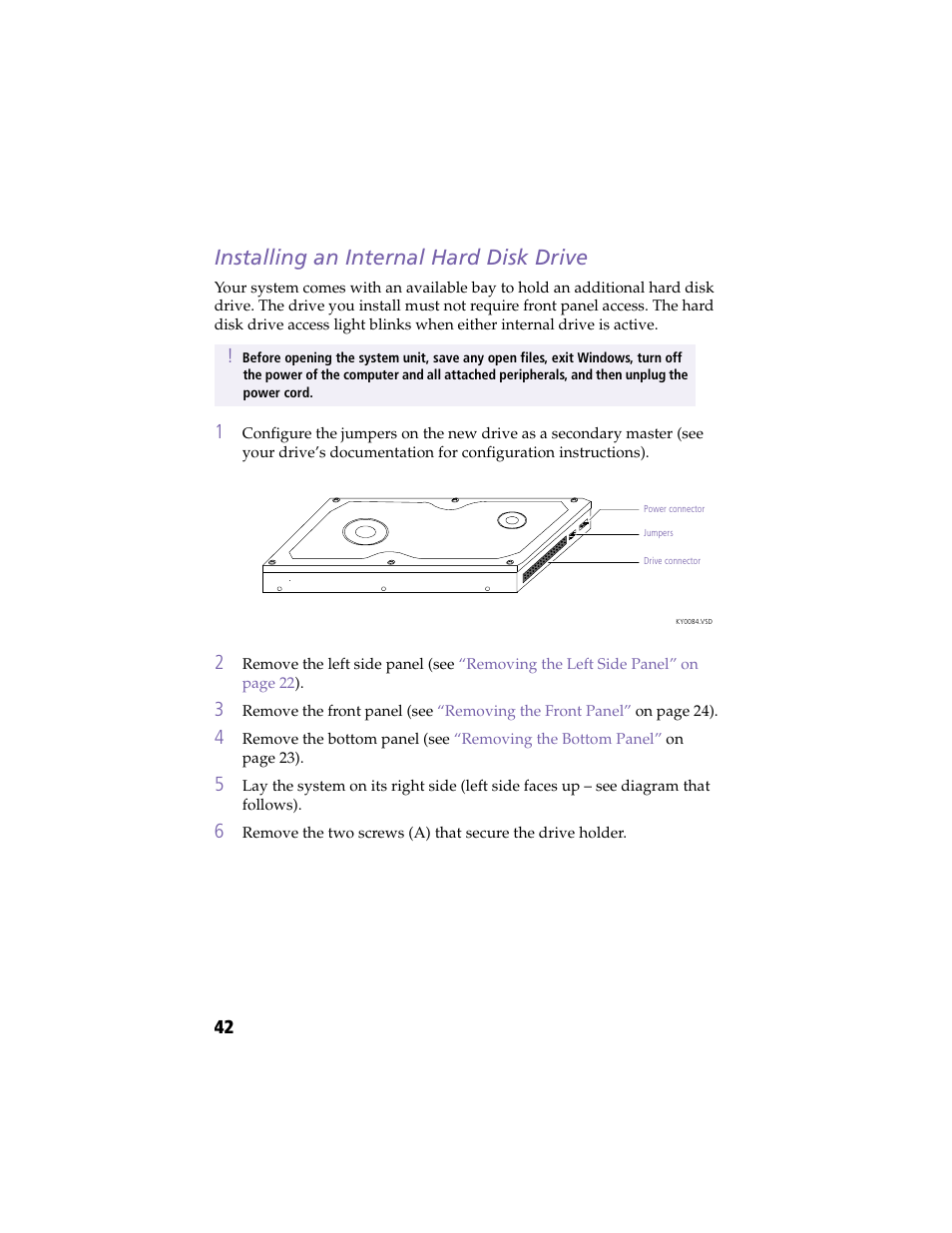 Installing an internal hard disk drive | Sony PCV-E204 User Manual | Page 50 / 114